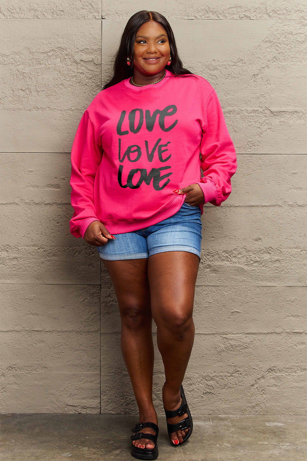 Simply Love Full Size LOVE Round Neck Sweatshirt